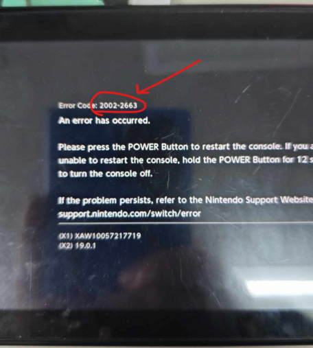 任天堂Switch错误代码2002-2663游戏卡带错误